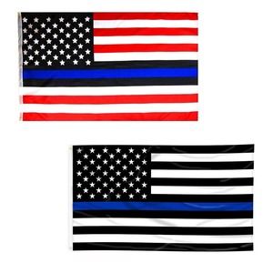 2 FLAGS Thin Blue Line USA Flag 3x5